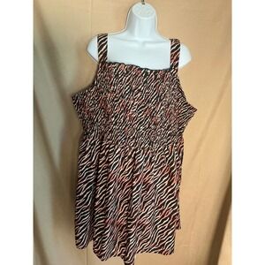 Tamsy Smocked Tank Top Womens Plus Size Black Pink Zebra Print Excellent Smock